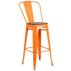 Emma And Oliver 30"H Metal Dining Barstool With Back And Square Wood Seat -Home office GUEST 1d9ac070 9a13 47b6 bfd2 c0204f3c0986