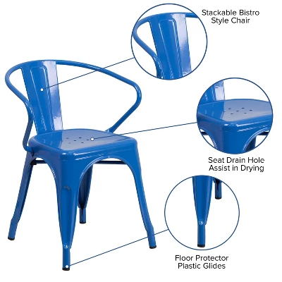 Emma And Oliver Commercial Grade 4 Pack Metal Indoor-Outdoor Chair With Arms 3 Emma And Oliver Commercial Grade 4 Pack Metal Indoor-Outdoor Chair With Arms - Image 3