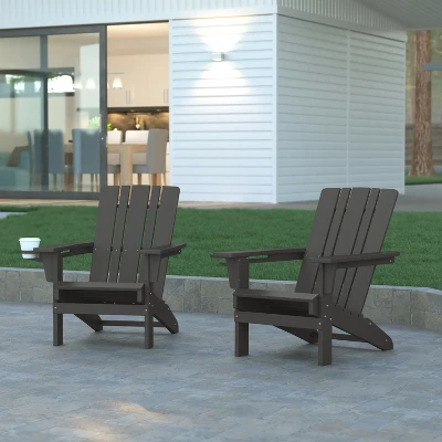 Emma And Oliver Set Of 2 Adirondack Chairs With Cup Holders, Weather Resistant HDPE Adirondack Chairs 1 Emma And Oliver Set Of 2 Adirondack Chairs With Cup Holders, Weather Resistant HDPE Adirondack Chairs