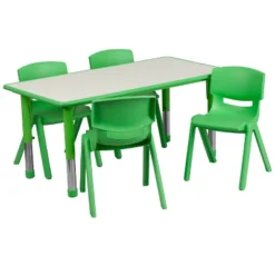 Emma And Oliver 23.625"W X 47.25"L Rectangular Plastic Height Adjustable Activity Table Set With 4 Chairs -Home office GUEST 1e970c6c 7142 4809 bdf3 074073536da7