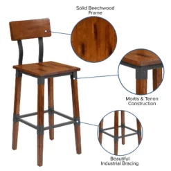 Emma And Oliver 4 Pack Commercial Grade Rustic Walnut Industrial Style Wood Dining Barstool -Home office GUEST 1f197af5 1324 4ed4 9385 aa3e8fcff2f2
