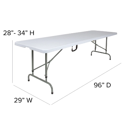 Emma And Oliver 8-Foot Height Adjustable Bi-Fold Granite White Plastic Folding Table With Handle 3 Emma And Oliver 8-Foot Height Adjustable Bi-Fold Granite White Plastic Folding Table With Handle - Image 3