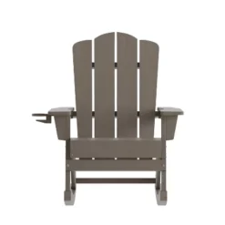 Emma And Oliver Adirondack Rocking Chair With Cup Holder, Weather Resistant HDPE Adirondack Rocking Chair In Brown -Home office GUEST 1f257663 af8b 488b b3da 6206f2402df3