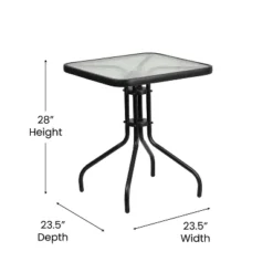 Emma And Oliver Three Piece Patio Table Set With Square Metal Frame Table With Tempered Glass Top And Two Flex Comfort Stacking Chairs -Home office GUEST 1fc5f332 a076 45e0 ada3 fbfe7b8556b6