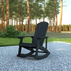 Emma And Oliver Classic All-Weather Poly Resin Rocking Adirondack Chair With Stainless Steel Hardware For Year Round Use