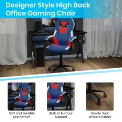 Emma And Oliver Faux Leather Ergonomic High Back Gaming Chair With Adjustable Seat Height, Lumbar Support And Padded Arms In Red, White & Blue 18 Emma And Oliver Faux Leather Ergonomic High Back Gaming Chair With Adjustable Seat Height, Lumbar Support And Padded Arms In Red, White & Blue -Home office GUEST 2041df51 3339 4e3b a440 f2084f5e6900