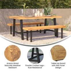 Emma And Oliver Natural Finish Solid Acacia Wood Dining Table With Black Metal Legs For Indoor And Outdoor Use -Home office GUEST 2087096b 06a4 464b b7bd 4a037cc2292d
