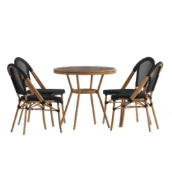 Emma & Oliver Massalia Indoor/Outdoor Bistro Style 31.5 In. Table With Textilene, Glass Top, And Four Chairs - Metal Frame 21 Emma & Oliver Massalia Indoor/Outdoor Bistro Style 31.5 In. Table With Textilene, Glass Top, And Four Chairs - Metal Frame -Home office GUEST 20e6ec04 16bc 45c0 8754 6a50134a1599