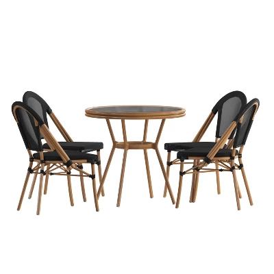 Emma & Oliver Massalia Indoor/Outdoor Bistro Style 31.5 In. Table With Textilene, Glass Top, And Four Chairs - Metal Frame 11 Emma & Oliver Massalia Indoor/Outdoor Bistro Style 31.5 In. Table With Textilene, Glass Top, And Four Chairs - Metal Frame - Image 11