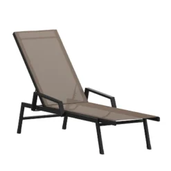 Emma And Oliver Textilene Adjustable 5 Position Patio Chaise Lounge With Armrests And Metal Frame -Home office GUEST 214b1b86 85bf 4e8b ae98 d32e4cb2bc9c