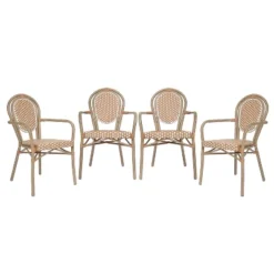 Emma & Oliver Colmar Set Of Four Indoor/Outdoor Stacking Thonet Bistro Style Chairs With Arms, PE Rattan Seat And Finished Metal Frame -Home office GUEST 215b036a 7052 4da6 b2e1 ac2d6de70bec