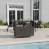 Emma And Oliver Wicker Rattan Counter Height Bar Table For Indoor/Outdoor Use With Inner Shelf And Bar Top