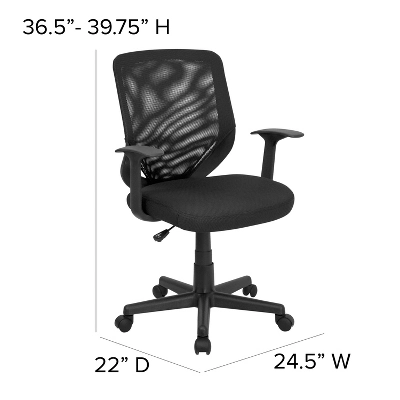 Emma And Oliver Mid-Back Black Mesh Tapered Back Swivel Task Office Chair With T-Arms 3 Emma And Oliver Mid-Back Black Mesh Tapered Back Swivel Task Office Chair With T-Arms - Image 3