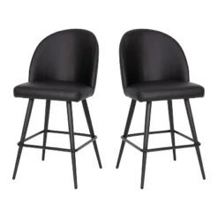 Emma And Oliver Modern Upholstered Dining Stools With Contoured Backs & Powder Coated Steel Legs With Floor Glides - Set Of 2