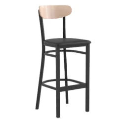 Emma And Oliver Industrial Barstool With Rolled Steel Frame And Solid Wood Seat - 500 Lbs. Static Weight Capacity -Home office GUEST 22584c28 cf58 411b 919b aea2c2c9e4de