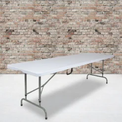Emma And Oliver 8-Foot Height Adjustable Bi-Fold Granite White Plastic Folding Table With Handle