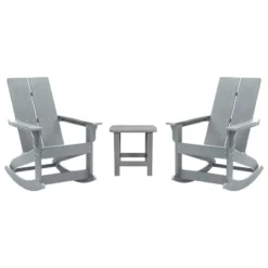 Emma And Oliver Set Of 2 Harmon Modern All-Weather Poly Resin Adirondack Rocking Chairs With Side Table For Outdoor Use -Home office GUEST 238945db 5c8b 4c4a 83ff 8d6c039376b1