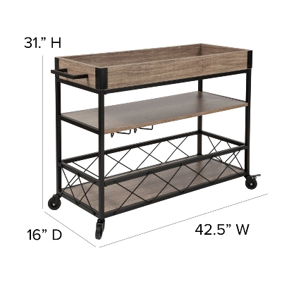 Emma And Oliver Light Oak Wood Kitchen Bar Cart, Stemware Rack And Locking Casters 3 Emma And Oliver Light Oak Wood Kitchen Bar Cart, Stemware Rack And Locking Casters - Image 3