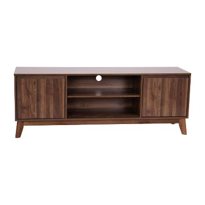 Emma And Oliver Mid-Century Modern Wooden TV Stand With Soft Close Doors, Shelf, Cord Management Hole And Tapered Legs 5 Emma And Oliver Mid-Century Modern Wooden TV Stand With Soft Close Doors, Shelf, Cord Management Hole And Tapered Legs - Image 5