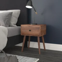 Emma And Oliver Mid-Century Modern Wooden Night Stand With Soft Close Drawer And Sleek Tapered Legs With Protective Floor Glides In Dark Walnut 5 Emma And Oliver Mid-Century Modern Wooden Night Stand With Soft Close Drawer And Sleek Tapered Legs With Protective Floor Glides In Dark Walnut -Home office GUEST 2534e5d9 23c9 4c9b 94f6 d23ced154643