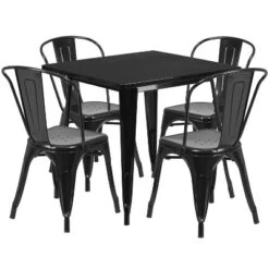 Emma And Oliver Commercial Grade 31.5" Square Metal Indoor-Outdoor Table Set With 4 Stack Chairs -Home office GUEST 255511a7 15d4 4a5c 961f 1e0ba60f31b0