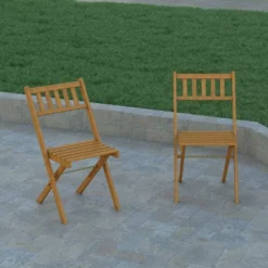 Emma And Oliver Set Of 2 All Natural Weather Resistant Acacia Wood Folding Patio Bistro Chairs In A Natural Finish With Protective Teak Oil Layer -Home office GUEST 25731ecf 02de 43c2 9994 ed988852dddc