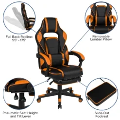 Emma And Oliver Black/Orange Ergonomic Gaming Chair -Recline Back/Arms, Footrest, Massaging Lumbar -Home office GUEST 258e9763 2e80 4150 b005 48ed044ffbd4