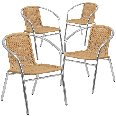 Emma And Oliver 4 Pack Aluminum And Rattan Commercial Indoor-Outdoor Restaurant Stack Chair 12 Emma And Oliver 4 Pack Aluminum And Rattan Commercial Indoor-Outdoor Restaurant Stack Chair - Image 12