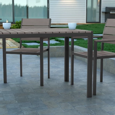 Emma And Oliver 55" X 31" Outdoor Dining Table With Faux Teak Poly Slat Top And Metal Frame 4 Emma And Oliver 55" X 31" Outdoor Dining Table With Faux Teak Poly Slat Top And Metal Frame - Image 4