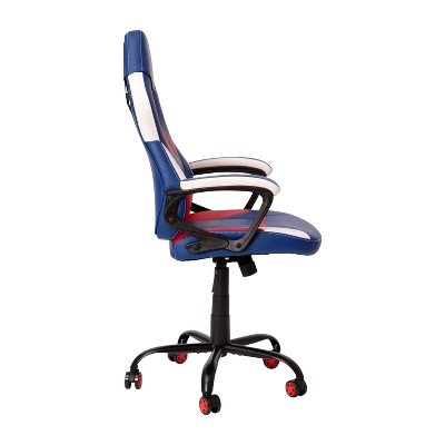 Emma And Oliver Faux Leather Ergonomic High Back Gaming Chair With Adjustable Seat Height, Lumbar Support And Padded Arms In Red, White & Blue 3 Emma And Oliver Faux Leather Ergonomic High Back Gaming Chair With Adjustable Seat Height, Lumbar Support And Padded Arms In Red, White & Blue - Image 3