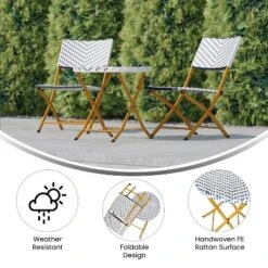 Emma And Oliver Three Piece Folding French Bistro Set In PE Rattan With Metal Frames For Indoor And Outdoor Use -Home office GUEST 2851ac2b 0094 40d8 877d b329cab3be1b