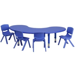 Emma And Oliver 35"W X 65"L Half-Moon Plastic Height Adjustable Activity Table Set With 4 Chairs -Home office GUEST 28d95600 b9c4 4961 a3fa e9771a7ce748