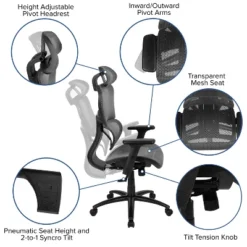 Emma And Oliver Ergonomic Mesh Office Chair-Synchro-Tilt, Headrest, Adjustable Pivot Arms -Home office GUEST 2933d544 daa2 4ddc bf66 cb23ded59f3e