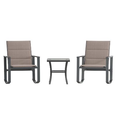 Emma And Oliver 3 Piece Outdoor Rocking Chair Patio Set With Flex Comfort Material And Metal Framed Glass Top Table 2 Emma And Oliver 3 Piece Outdoor Rocking Chair Patio Set With Flex Comfort Material And Metal Framed Glass Top Table - Image 2