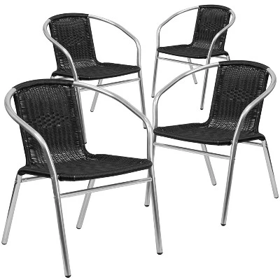 Emma And Oliver 4 Pack Aluminum And Rattan Commercial Indoor-Outdoor Restaurant Stack Chair 13 Emma And Oliver 4 Pack Aluminum And Rattan Commercial Indoor-Outdoor Restaurant Stack Chair - Image 13