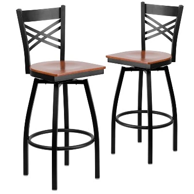 Emma And Oliver 2 Pack "X" Back Swivel Metal Barstool 11 Emma And Oliver 2 Pack "X" Back Swivel Metal Barstool - Image 11