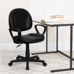 Emma And Oliver Mid-Back Black LeatherSoft Swivel Ergonomic Office Chair - Back Adjustment