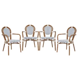 Emma & Oliver Colmar Set Of Four Indoor/Outdoor Stacking Thonet Bistro Style Chairs With Arms, PE Rattan Seat And Finished Metal Frame -Home office GUEST 2f5c28b3 68d1 4d26 b37f e21e9f0b4bd9
