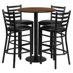 Emma And Oliver 30" Round Laminate Table Set With 4 Ladder Back Metal Stools -Home office GUEST 2fb317b6 2529 471c 8cbd 76f316651fad