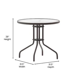 Emma And Oliver 31.5'' Round Glass Top Metal Table With 4 Aluminum Slat Stack Chairs -Home office GUEST 2fd89d82 d6e9 4545 ab69 b8f6a0f24dbd