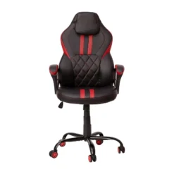 Emma And Oliver Ergonomic High Back Swivel Gaming Chair With Diamond Stitch Black Faux Leather Upholstery With Red Accent Stripes, Padded Arms -Home office GUEST 2ff1f0d8 807f 4395 bf8e 7efece8891fa