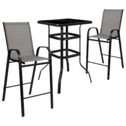 Emma And Oliver 3 Piece Outdoor Bar Height Set-Glass Patio Bar Table-All-Weather Barstools -Home office GUEST 3033c75d 34b7 4689 94a7 e96e0d7887d6