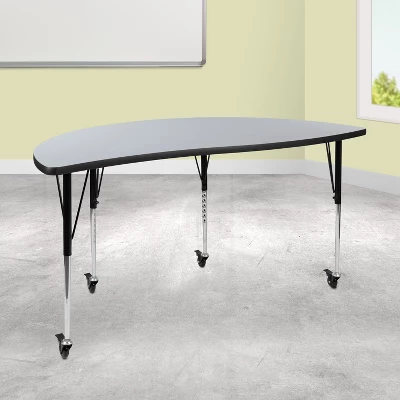 Emma And Oliver Mobile 60" Half Circle Wave Collaborative Grey Adjustable Height Activity Table 1 Emma And Oliver Mobile 60" Half Circle Wave Collaborative Grey Adjustable Height Activity Table