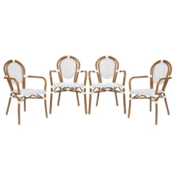 Emma & Oliver Colmar Set Of Four Indoor/Outdoor Stacking Thonet Bistro Style Chairs With Arms, PE Rattan Seat And Finished Metal Frame -Home office GUEST 30ae4435 c5a8 46e8 8789 b740f4d15957