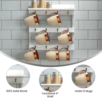 Emma And Oliver Wall Mounted Mug Rack With 12 Coffee Cup Hangers And Built-In Shelf For Coffee, Sugar & More 5 Emma And Oliver Wall Mounted Mug Rack With 12 Coffee Cup Hangers And Built-In Shelf For Coffee, Sugar & More - Image 5