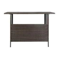 Emma And Oliver Wicker Rattan Counter Height Bar Table For Indoor/Outdoor Use With Inner Shelf And Bar Top -Home office GUEST 34223f3b b3be 4394 81b4 c78d8fd3ae56