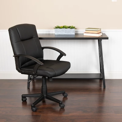 Emma And Oliver Mid-Back Black LeatherSoft-Padded Task Office Chair With Arms 1 Emma And Oliver Mid-Back Black LeatherSoft-Padded Task Office Chair With Arms