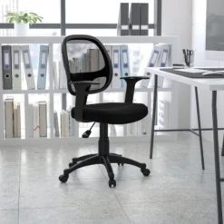Emma And Oliver Mid-Back Black Mesh Swivel Task Office Chair With T-Arms