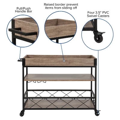 Emma And Oliver Light Oak Wood Kitchen Bar Cart, Stemware Rack And Locking Casters 2 Emma And Oliver Light Oak Wood Kitchen Bar Cart, Stemware Rack And Locking Casters - Image 2