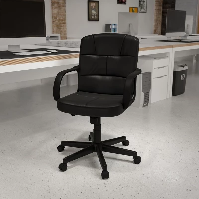 Emma And Oliver Mid-Back Black LeatherSoft Swivel Task Office Chair With Arms 1 Emma And Oliver Mid-Back Black LeatherSoft Swivel Task Office Chair With Arms